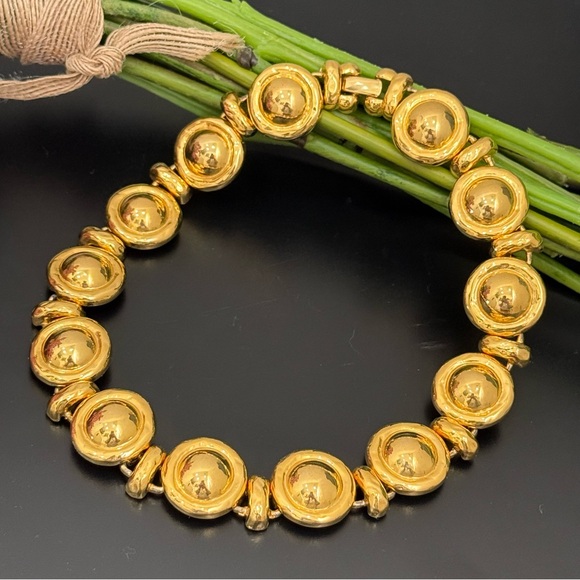 Vintage Unsigned Gold-tone Round Medallion Links 16” Chunky Statement Necklace - Picture 1 of 13